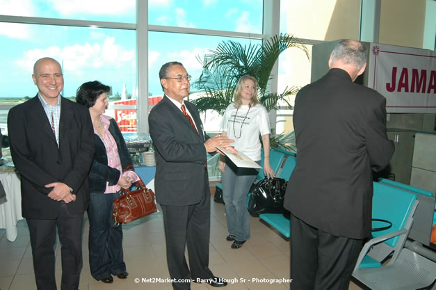 MBJ Airports Limited Welcomes WestJet Airlines - Inaugural Scheduled Service From Toronto Pearsons International Airport - Monday, December 10, 2007 - Sangster International Airport - MBJ Airports Limited, Montego Bay, Jamaica W.I. - Photographs by Net2Market.com - Barry J. Hough Sr, Photographer - Negril Travel Guide, Negril Jamaica WI - http://www.negriltravelguide.com - info@negriltravelguide.com...!