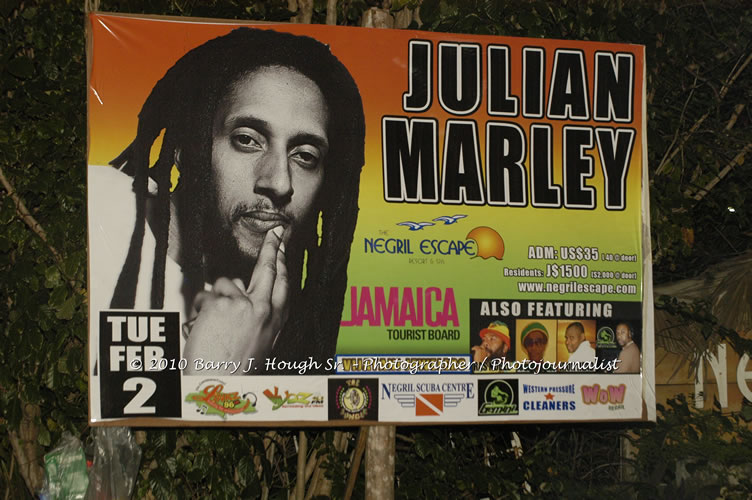 Julian Marley - Grammy Nominee & Son of the Legend Bob Marley - Live in Concert - Also featuring Ras Noble, Power Drill, Iron Head, & Robin Banks - Backing Band Roots Warrior, plus DJ Gemini @ One Love Reggae Concerts Series 09/10 @ Negril Escape Resort & Spa, February 2, 2010, One Love Drive, West End, Negril, Westmoreland, Jamaica W.I. - Photographs by Net2Market.com - Barry J. Hough Sr, Photographer/Photojournalist - The Negril Travel Guide - Negril's and Jamaica's Number One Concert Photography Web Site with over 40,000 Jamaican Concert photographs Published -  Negril Travel Guide, Negril Jamaica WI - http://www.negriltravelguide.com - info@negriltravelguide.com...!